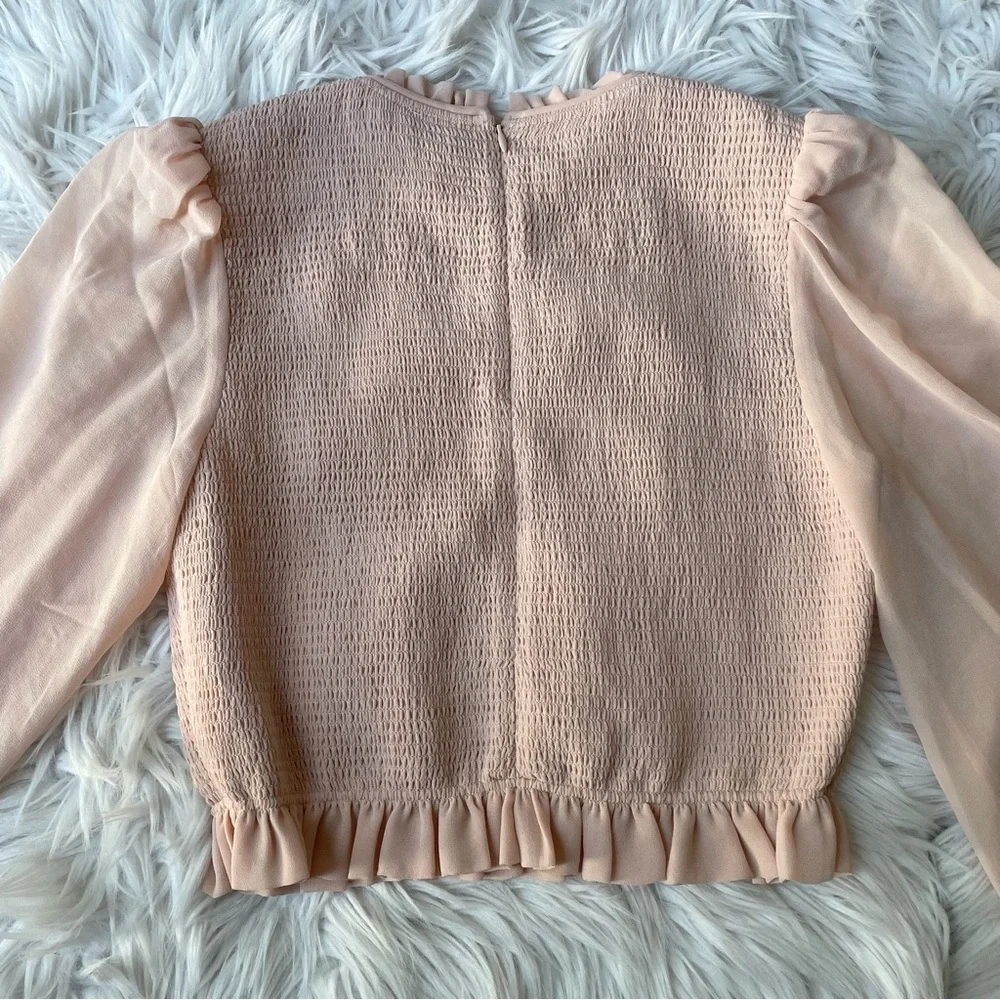 Aritzia Wilfred Lilith ruffles ruched blouse top shirt pink Coquette Whimsy - Picture 6 of 10